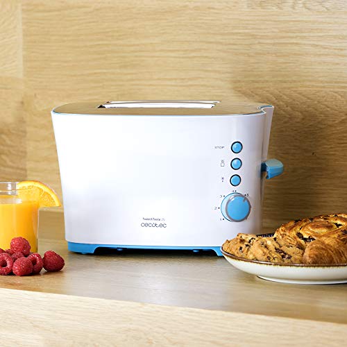 Cecotec Toast&Taste 2S - Tostadora, 7 Niveles de Potencia, Capacidad para 2 Tostadas, 3 Funciones(Tostar, Recalentar, Descongelar), Incluye Pinzas, Bandeja Recogemigas, 650 W