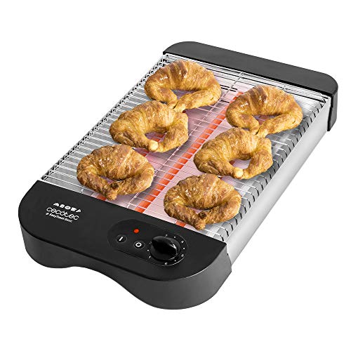 Cecotec Tostador Plano Turbo EasyToast Basic. 900 W, 3 Resistencias Halógenas, 6 Niveles, Bandeja Recogemigas y Hueco Recogecables, Negro