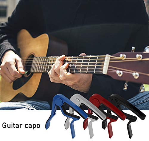 Cejillas Guitarra con 5 Púas, Capo Guitarra en Aleación de Aluminio para Guitarra Eléctrica Folk Acústica Clásica Ukulele Banjo Mandolina Mandola (4 Pack)