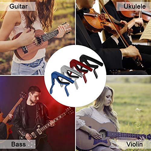 Cejillas Guitarra con 5 Púas, Capo Guitarra en Aleación de Aluminio para Guitarra Eléctrica Folk Acústica Clásica Ukulele Banjo Mandolina Mandola (4 Pack)