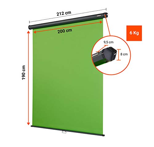 celexon Manual Enrollable Chroma Key Pantalla Verde, 200 x 190 cm - Escenario de Estudio Profesional/Fondo para la transmisión de vídeo, reunión de Webcam, formación en línea