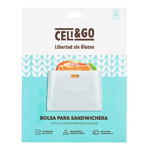 CELI&GO Bolsas para Tostar en Sandwichera o Tostadora Grande tamaño Bocadillo 20 x 25 cm - Pack de 2 Bolsas para Tostar en Sandwichera Reutilizables, Lavables, Antiadherentes