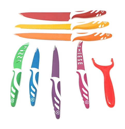 Cenocco - Juego de 8 cuchillos afilados de cocina, colores variados