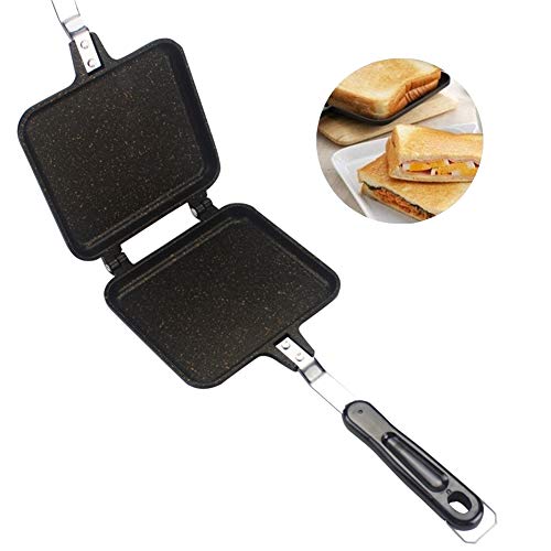 Centeraly Sartén de Doble Cara, Antiadherente Parrilla Plegable Sartén Aleación de Aluminio Bandeja abatible Placa de Barbacoa Molde de sándwich para Pan Tostado Máquina de Desayuno Waffle Pancake