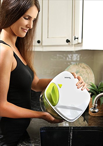 Centrifugadora para Ensalada de Gran Capacidad (5L) - Diseño Innovador con Rejilla de Evacuación de Agua y Bol-Ensaladera - Escurridor de Lechuga y Verduras Eficaz y Fácil de Usar con el Asa de Tirar