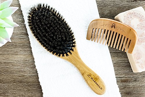 Cepillo de cerdas de pelo de jabalí, para conseguir un acondicionamiento natural del pelo, peine de madera para desenredar el pelo, este juego deja el pelo brillante y sedoso