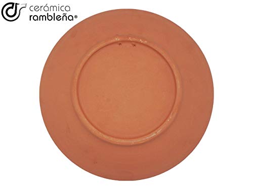 CERÁMICA RAMBLEÑA | Plato Decorativo para Colgar en Pared | Plato de cerámica | Plato decoración Mediterránea Naranja-Blanco-Violeta | 100% Hecho a Mano | 21x21x2.5 cm