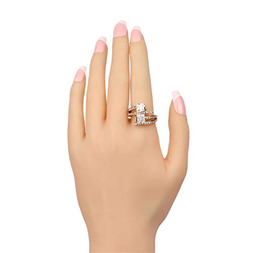 CEREOTH Anillo Chapado en Oro de 14 k para Mujer Forma de línea con Incrustaciones de Diamantes de imitación de Corte Cuadrado Anillo Resistente al deslustre Anillo de Compromiso(Talla 14)