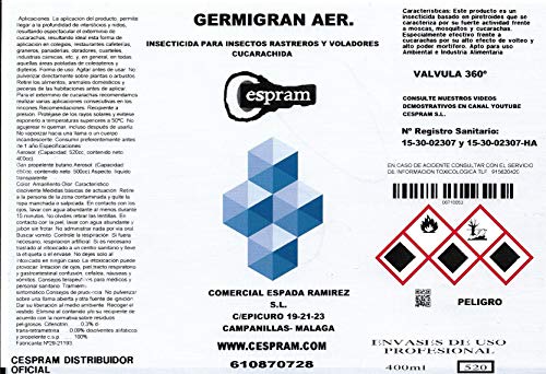 CESPRAM-Insecticida para Cucarachas,control de plagas. Germigran,Spray 520 ml. Cucarachicida (1)