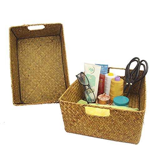 Cesta de almacenamiento Dayoly, tejida a mano, de mimbre, cuadrada, para la colada, cómoda caja organizadora para ropa, juguetes, Crema, Medium