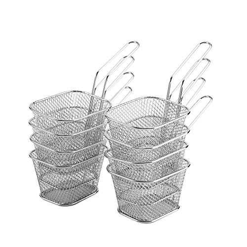 Cesta para freidora 8 piezas de acero inoxidable cuadrado de alimentos para freír, mini cesta Frirtes para patatas fritas, camarones, aros de cebolla, cocina restaurante herramientas de cocina