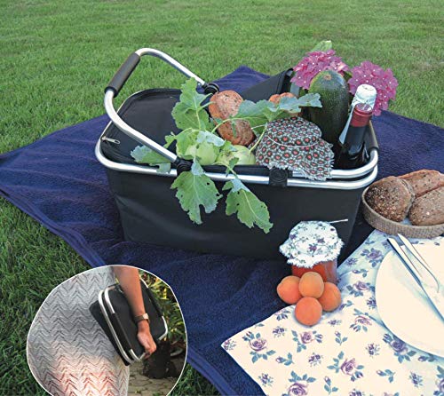 Cesta termica aislada, plegable y resistente porta alimentos con asas de aluminio MY THERMO BASKET TO GO, capacidad 28 litros, para picnic, playa, barbacoa, con pies en la parte inferior color NEGRO