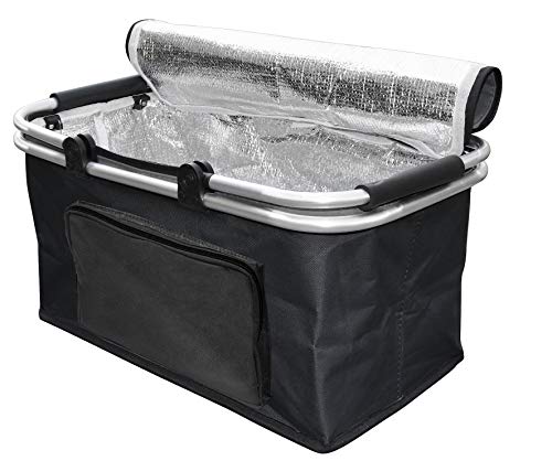 Cesta termica aislada, plegable y resistente porta alimentos con asas de aluminio MY THERMO BASKET TO GO, capacidad 28 litros, para picnic, playa, barbacoa, con pies en la parte inferior color NEGRO