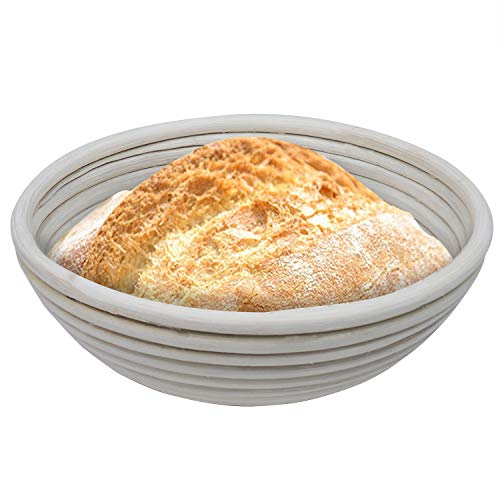 Cestas para Pan - 2 Pack (21,5cm (8.46") de Ancho y 7cm (2.75") de Alto) Hasta 500g - Madera de Ratán Cesta Levar Masa - Cestas de Mimbre para Leudar Masa Pan, Pizza, Pasteles - Cuenco para Masa