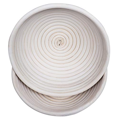 Cestas para Pan - 2 Pack (21,5cm (8.46") de Ancho y 7cm (2.75") de Alto) Hasta 500g - Madera de Ratán Cesta Levar Masa - Cestas de Mimbre para Leudar Masa Pan, Pizza, Pasteles - Cuenco para Masa