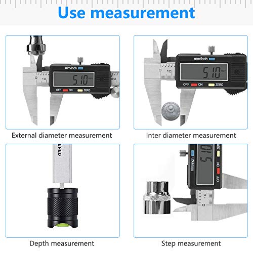 CestMall Calibrador pie de rey 0-150mm Vernier Caliper LCD Digital Regla Electrónica Fibra de carbono Vernier Caliper Calibre Medición de diámetro exterior,profundidad y precisión de paso:±0,1mm