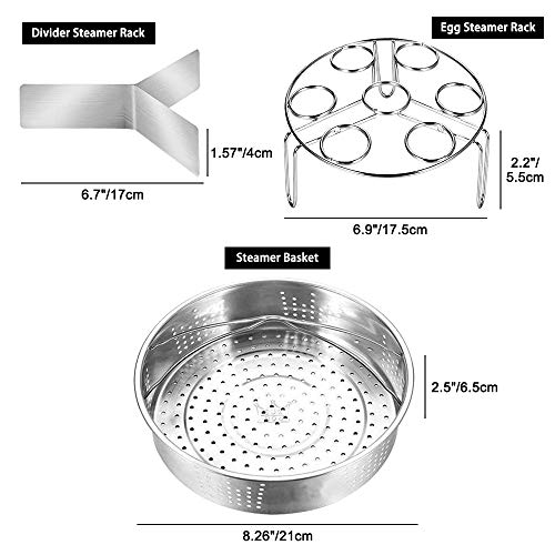 CestMall Instant Pot Accessories, 3 Piezas Cesta de Vapor con Estante para cocinar Huevos al Vapor, Separador, se Adapta a Olla de presión instantánea de 5,6,8 Cuartos de galón, Acero Inoxidable