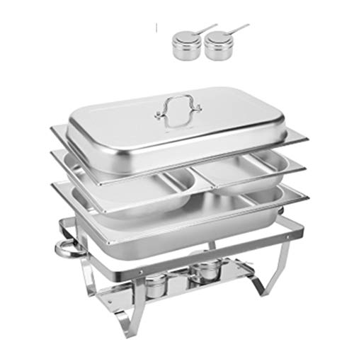 Chafing Dish, Calentador De Alimentos Calentador De Platos Servidor De Comida Calentador Comida Buffet Estufa De Desayuno Estufa Tipo Buffet con Marco Plegable Acero Inoxidable Half