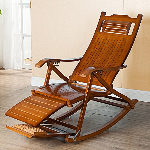 Chaise Lounges, Silla Mecedora Patio Silla de Tumbona Old Man sillas Plegables de bambú Summer Nap Cama Carga de 400 kg para Patio Office Beach Piscina al Aire Libre 6 Puestos Ajustables