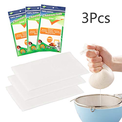 CHALA Muselina Cocina 3PCS Tela de Queso Tela Filtrante para Leche 100% Gasa de Algodón Natural Filtro de Alimentos Tela para Mermelada de Cocina Mantequilla Colador de Queso para Mantequilla, Leche