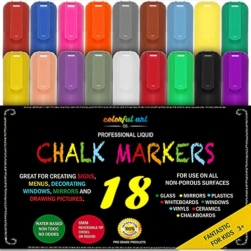 Chalktastic - Juego de marcadores de tiza líquida y bolígrafos, 18 unidades, ideal para escribir en cristal y pizarra, borrables