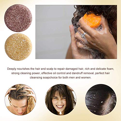 Champú Sólido, Shampoo Bar, Champú Sólido Natural, Ayuda a detener la caída del cabello y promueve el crecimiento saludable del cabello, Para Cabello Seco y Dañado Jabón de Hierbas Natural-2PCS