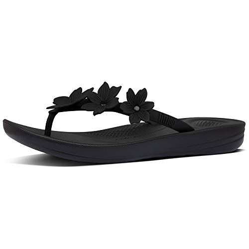 Chanclas de Mujer FitFlop Entre Dedo de Goma Color Negro con Flores Decorativas