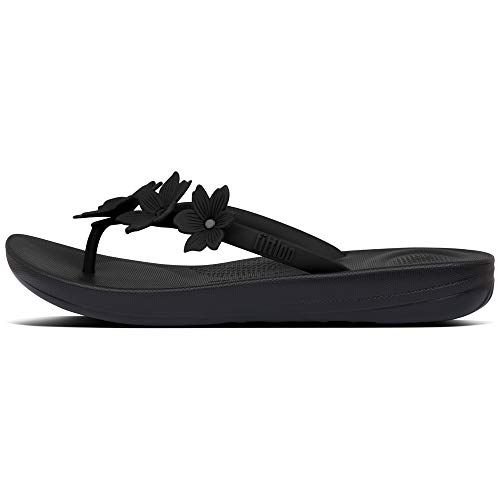 Chanclas de Mujer FitFlop Entre Dedo de Goma Color Negro con Flores Decorativas