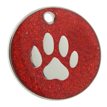 Chapa identificativa para perros, de 25 mm, diseño con purpurina y figura de pata (personalizable)