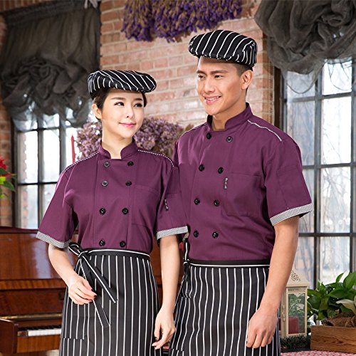 Chaqueta de Chef Cocina Uniforme Manga Corta Morado