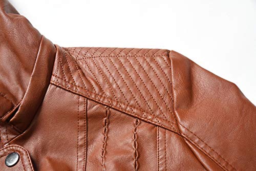 Chaqueta de Cuero para Mujer Cremallera Longitud Media Retirable Encapuchado Saco