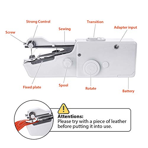 Charminer Mini máquina de coser, mini máquina de coser portátil eléctrica de mano máquina de coser rápida y manejable adecuada para ropa de tela, cortinas, DIY hogar y uso de viaje (blanco)