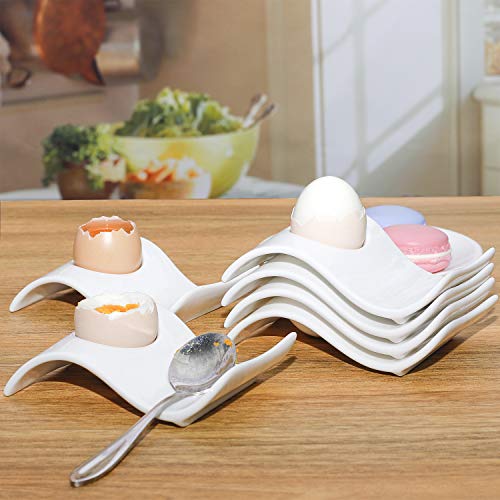 Chas Bete Hueveras para Servir Huevos Duros y Blandos, Soporte de cerámica con Soporte para Cuchara decoración para Desayuno y Brunch, Juego de 6 + 1 decoración para Galletas de Huevo