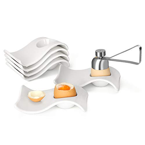 Chas Bete Hueveras para Servir Huevos Duros y Blandos, Soporte de cerámica con Soporte para Cuchara decoración para Desayuno y Brunch, Juego de 6 + 1 decoración para Galletas de Huevo