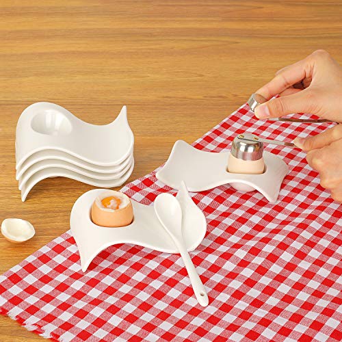 Chas Bete Hueveras para Servir Huevos Duros y Blandos, Soporte de cerámica con Soporte para Cuchara decoración para Desayuno y Brunch, Juego de 6 + 1 decoración para Galletas de Huevo