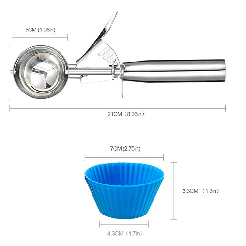 CHEE MONG Cuchara de Galletas, cucharas de Helado de Acero Inoxidable 18/8, cucharas de Galletas con gatillo, Cucharada Grande de Medianas y pequeñas cucharas de melón (Medium Size)