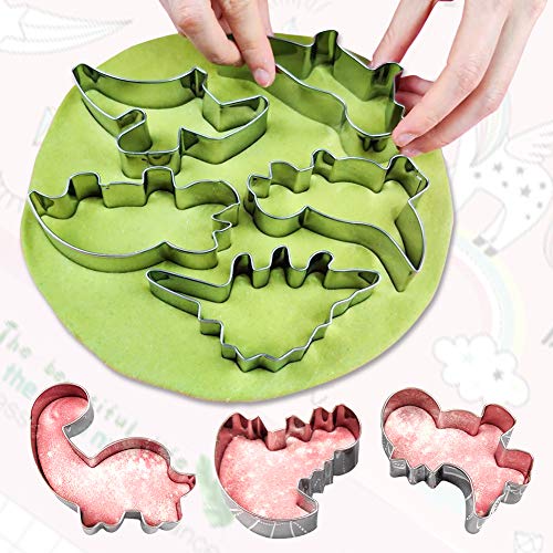 CHEE MONG Juego de cortadores de Galletas de Dinosaurio - 8 Piezas de cortadores de Forma de Dinosaurio de Acero Inoxidable, 8 Formas de Cortador Navidad DIY Donuts, Fondant