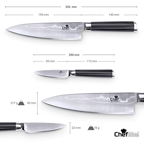 ChefMe Set de Cuchillos Damasco VG10 67 Capas con Mango de Micarta, Cuchillo de Cocina 20cm Cuchillo de Oficina 8cm con Caja de Madera Noble