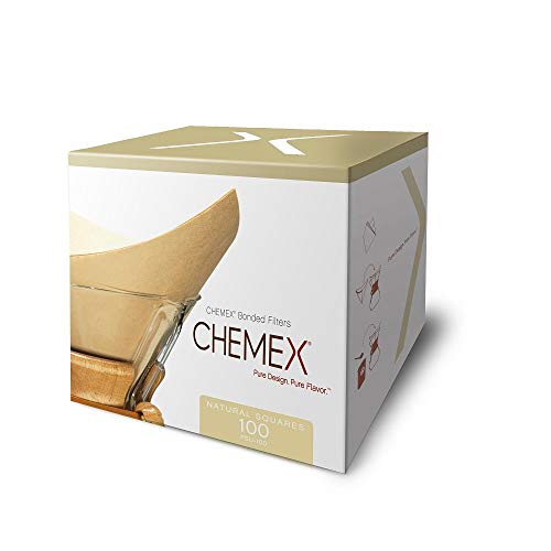 Chemex Bonded Unbleached Pre-Folded Square Filtros de café, 100 unidades