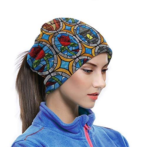 chenguang4422 La bella y la bestia de cristal de cuento de hadas unisex microfibra calentador de cuello sombreros bufanda facial máscara para invierno frío clima máscara pañuelo pasamontañas