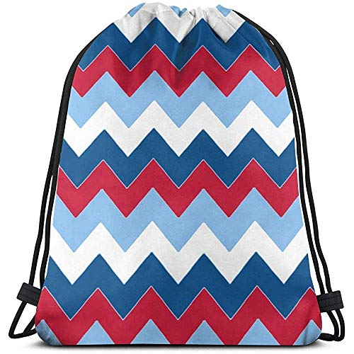 Chevron Bleu Rouge Mochila con cordón Bolsa de Gimnasio Bolsa de Deporte para Adultos Niños Escuela Niños PE Kit Bolsa