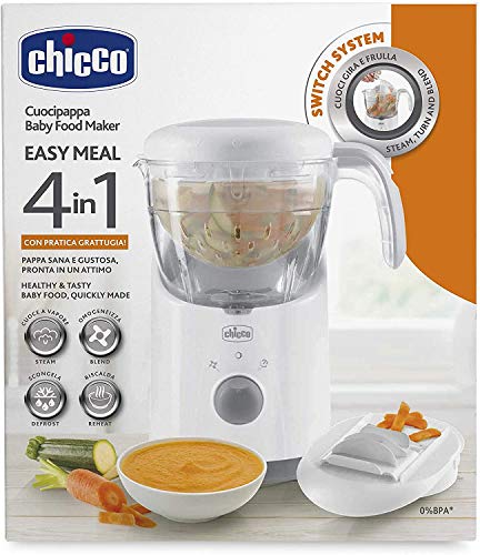 Chicco Easy Meal - Robot de cocina que ralla, cocina al vapor, tritura, descongela y calienta