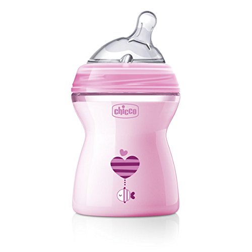 Chicco NaturalFeeling - Biberón con tetina inclinada especial para lactancia mixta, flujo medio, 250 ml, 2 m+, rosa