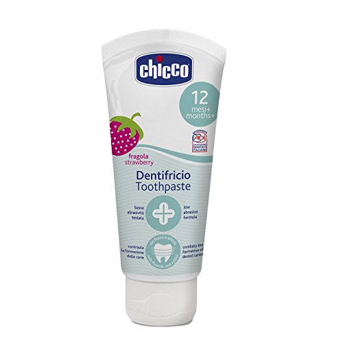 Chicco - Pasta de dientes 12 m+ con flúor y cálcio biológico, sabor fresa (BIO)