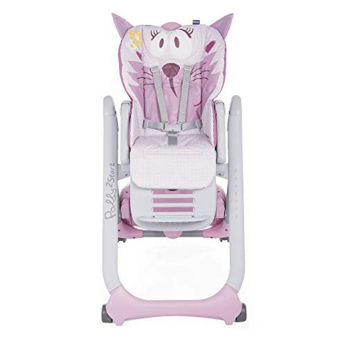 Chicco Polly 2 Start Trona y hamaca transformable y compacta, con 4 ruedas y freno, de 0 a 3 años, diseño gato rosa (Miss Pink)