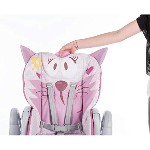 Chicco Polly 2 Start Trona y hamaca transformable y compacta, con 4 ruedas y freno, de 0 a 3 años, diseño gato rosa (Miss Pink)