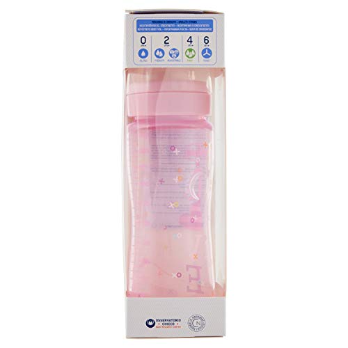 Chicco Wellbeing - Biberón con tetina de silicona y flujo rápido para bebé de 4 meses en adelante, 330 ml, color rosa, 1 unidad, modelo surtido