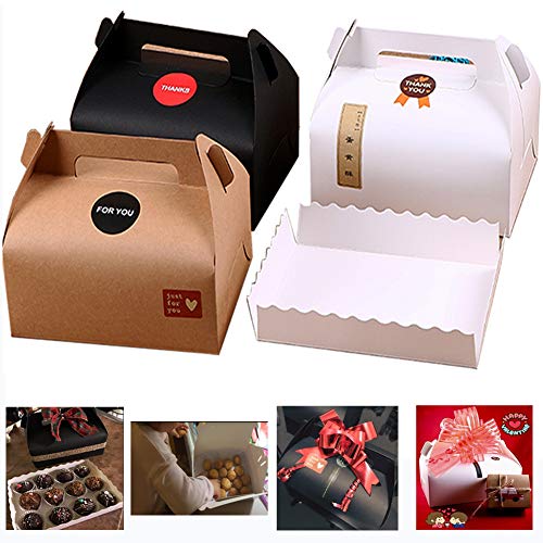 Chilly – Cajas de Regalo, decoración Caja de Regalo de Papel Kraft, Set de 10 bandejas de panadería Masa de Tarta Cupcake Cookies Chocolate Box, y 37 Pegatinas Incluidas (3 Colores)