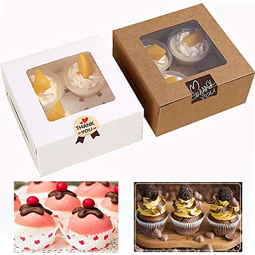 Chilly - Cajas para cupcakes con adhesivo y ventanilla transparente de plástico - 10 unidades