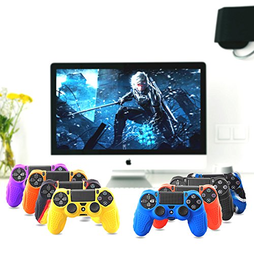 CHIN FAI PS4 Controlador de la Piel Cubierta de la Caja con 8 puños de Pulgar, Antideslizante Piel de Silicona Agarre Caso de la Cubierta del Protector para el Controlador de Sony PS4 / Slim/Pro